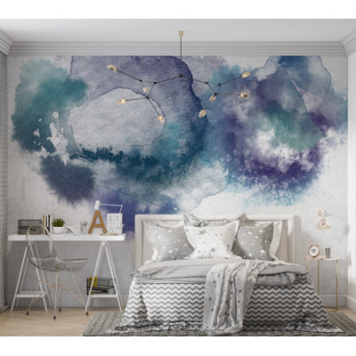 Abstract Wallpaper Wall Mural - Blue Watercolor Drops