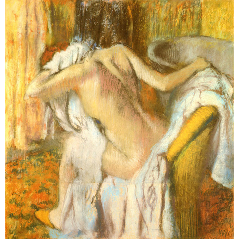 Après le bain, une femme se sèche, H 38 po x l 36 po