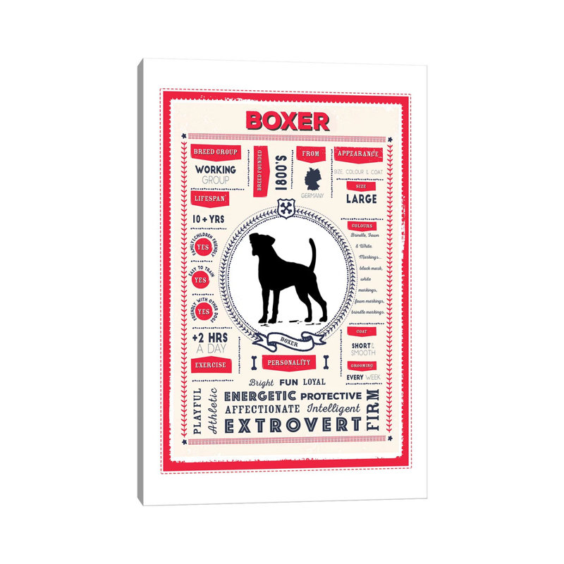 «Boxer Infographie Red» par PaperPaintPixels, impression sur toile tendue, H 26 po x l 18 po x P 1,5 po