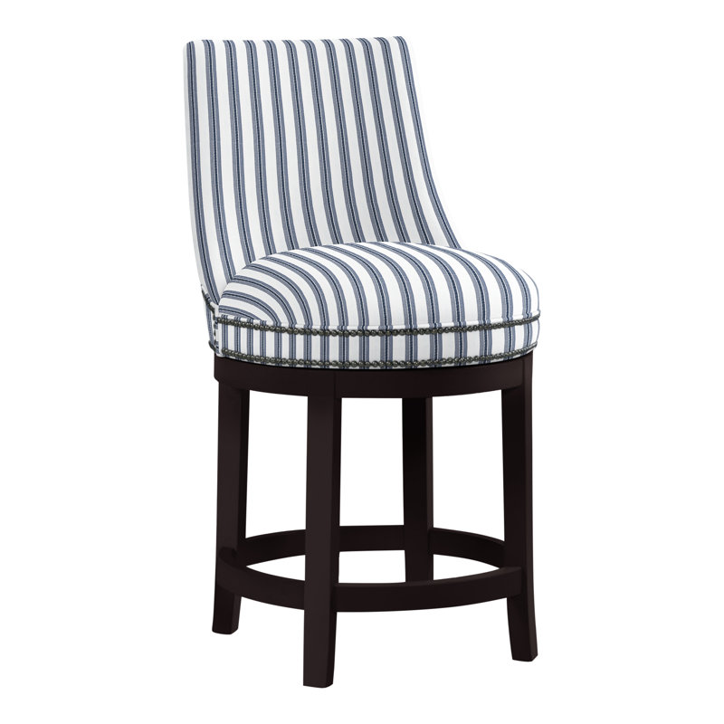 Vesper Upholstered Counter Stool with Solid Wood Frame, Espresso, Perigold Excel Denim
