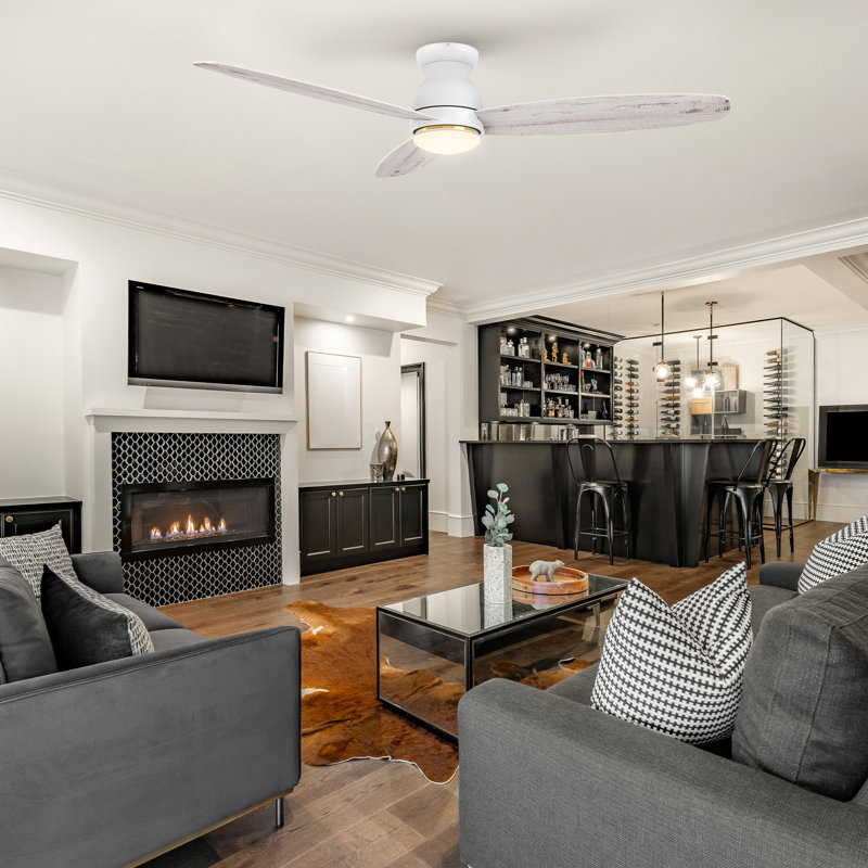 60'' Ceiling Fan with LED Lights, White/Light Wood