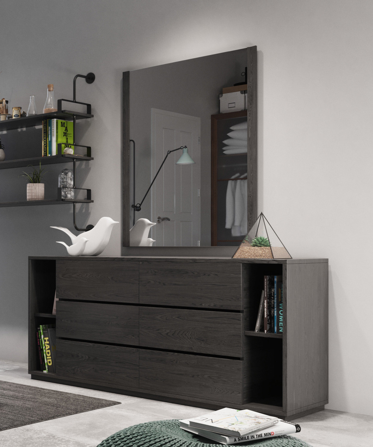 Amalie 6 - Drawer Double Dresser with Mirror, Gray