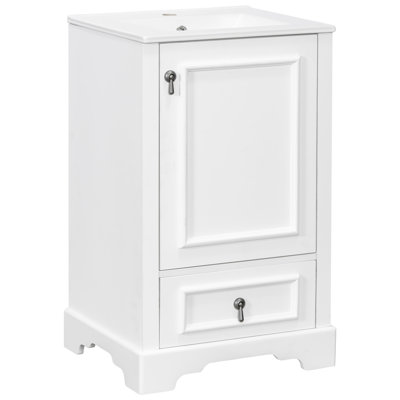 Meuble-lavabo moderne de 20 po peu encombrant avec lavabo en céramique, porte à fermeture en douceur, tablette ajustable en U et tiroir à compartiments