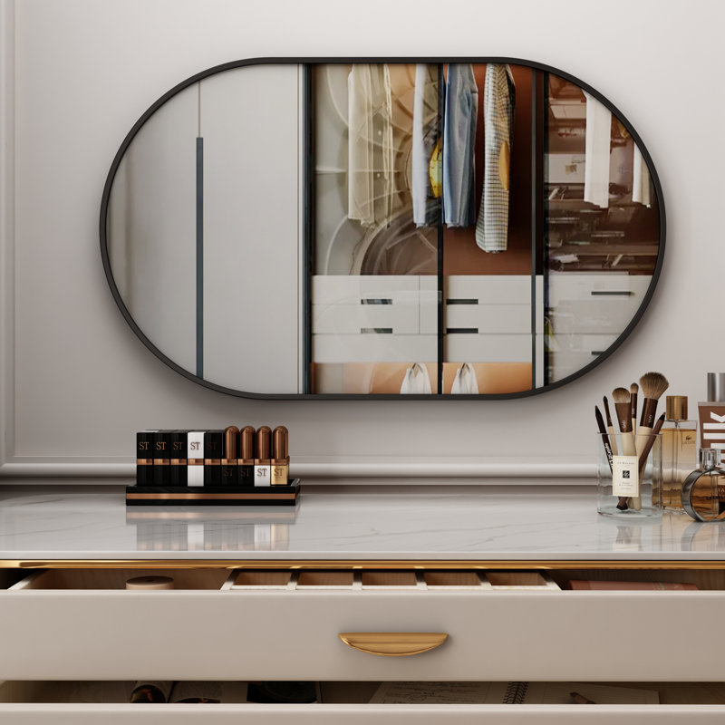Latwanna Oval Metal Wall Mirror, Black, 36" x 24"