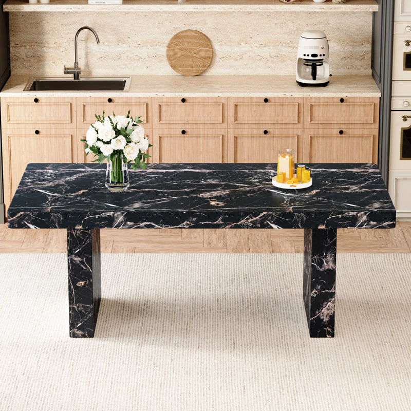 Table de salle à manger de 3,5 po d'épaisseur de 78,7 po x 39,4 po x 29,9 po, motif de marbre noir, multi pour la famille, le travail, la conférence, la structure stable, facile à assembler Table de 78,7 po x 39,4 po