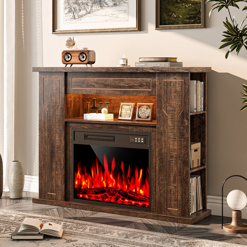 43" Electric Fireplace With Mantel, Freestanding 23" Fireplace Insert Heater With 7 Adjustable Flame Colors