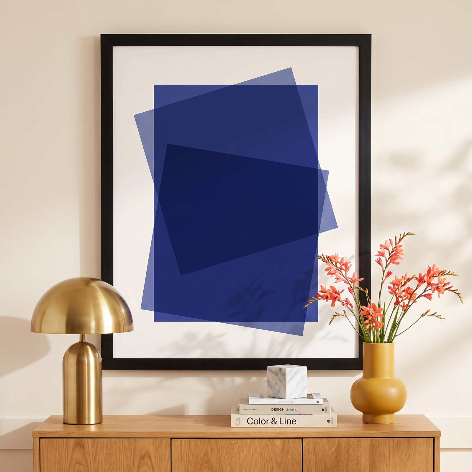 Kami "Indigo" Print by Jacques Pilon, Black Framed Paper, 38" H x 30" W