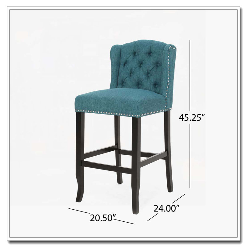 Fabric Tufted Wingback 31 Inch Counter Barstools, Green