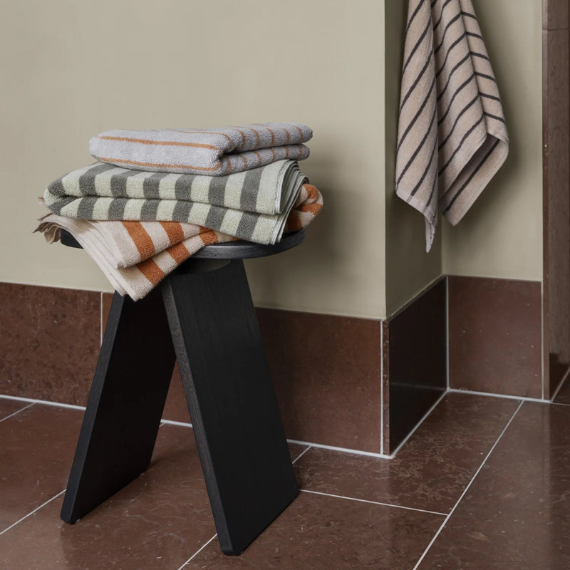 100% Cotton Hand Towel, Micro Chip/Tan Narrow Stripe