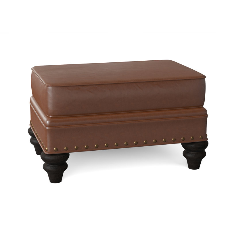 Carrado Leather Ottoman, Aline Light Gray Stonewash Genuine Leather, Cobblestone, French Natural