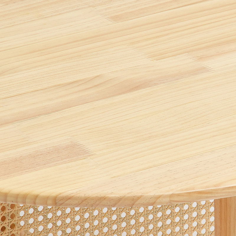 Rattan Coffee Table Round Wood Coffee Table Single Tier for Living Room