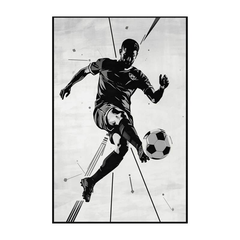 Machine Washable Aust Soccer Player Kick Modern Geometric Rug in Brown – Black Binding, 2x4
