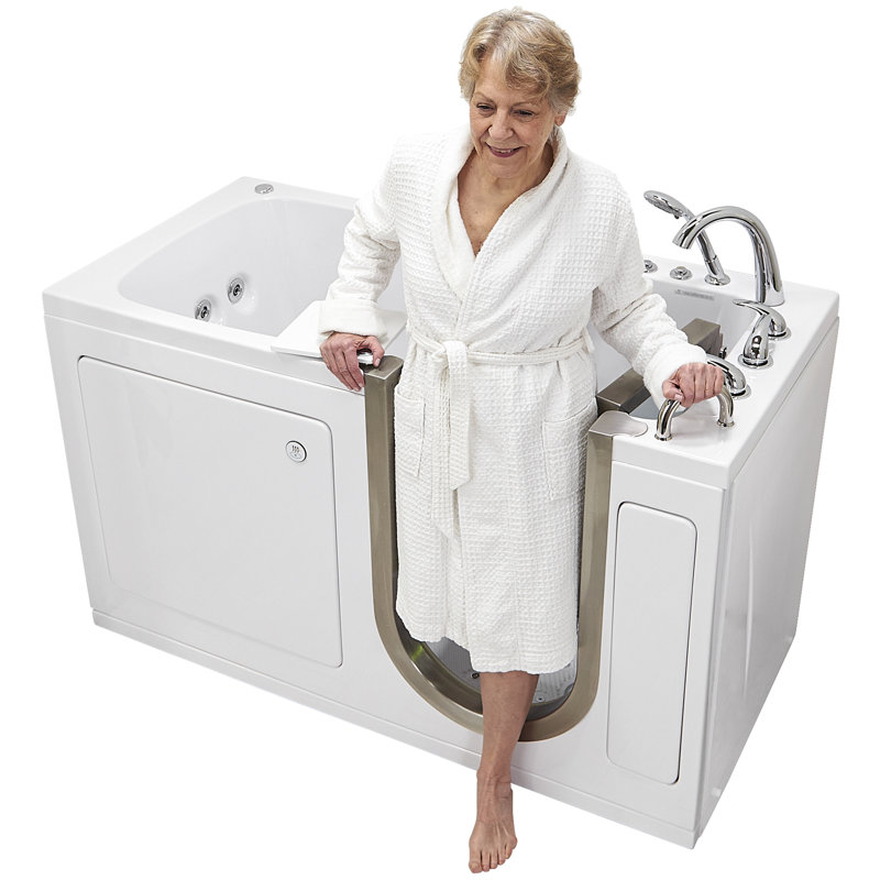 Ella Ultimate 30"x60" Acrylic Air and Hydro Massage + Independent Foot Massage Walk-In-Bathtub, Right Inward Swing Door, Heated Seat, 5 Piece Fast Fill Faucet, 2" Dual Drain