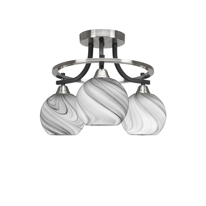 Luminaire semi-encastré 3 lumières Yami Paramount en noir mat et finition nickel brossé avec verre onyx tourbillon de 5,75 po
