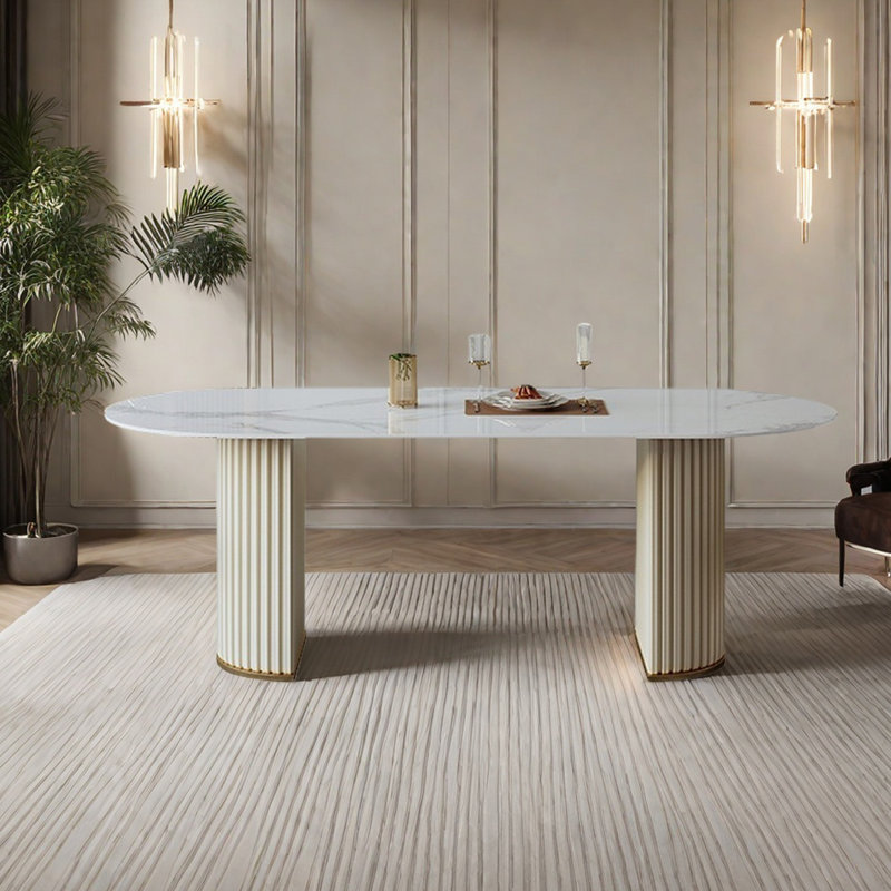 Table de salle à manger ovale moderne, style crème luxueux, H 29,5 po x L 63 po x l 31,5 po