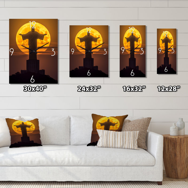 Supermoon au-dessus du Rédempteur à Rio II - Horloge murale surdimensionnée, Petit