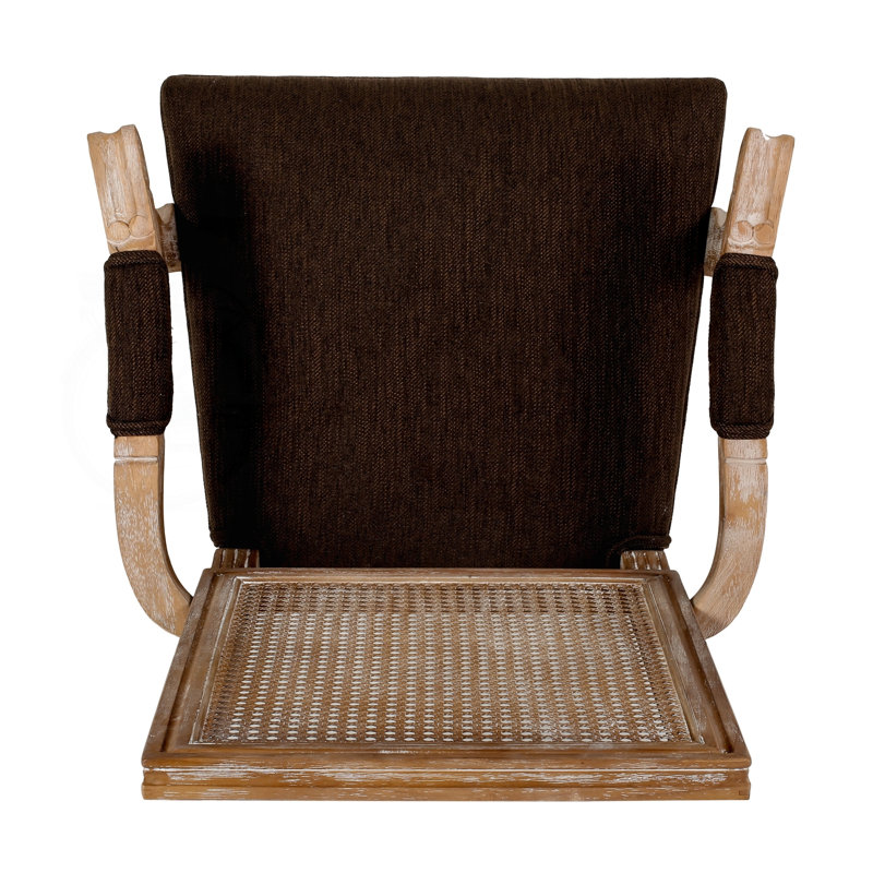 Chaises de salle à manger rembourrées French Country avec dossier canne et pieds cannelés, ensemble de 2, Brown, Brown