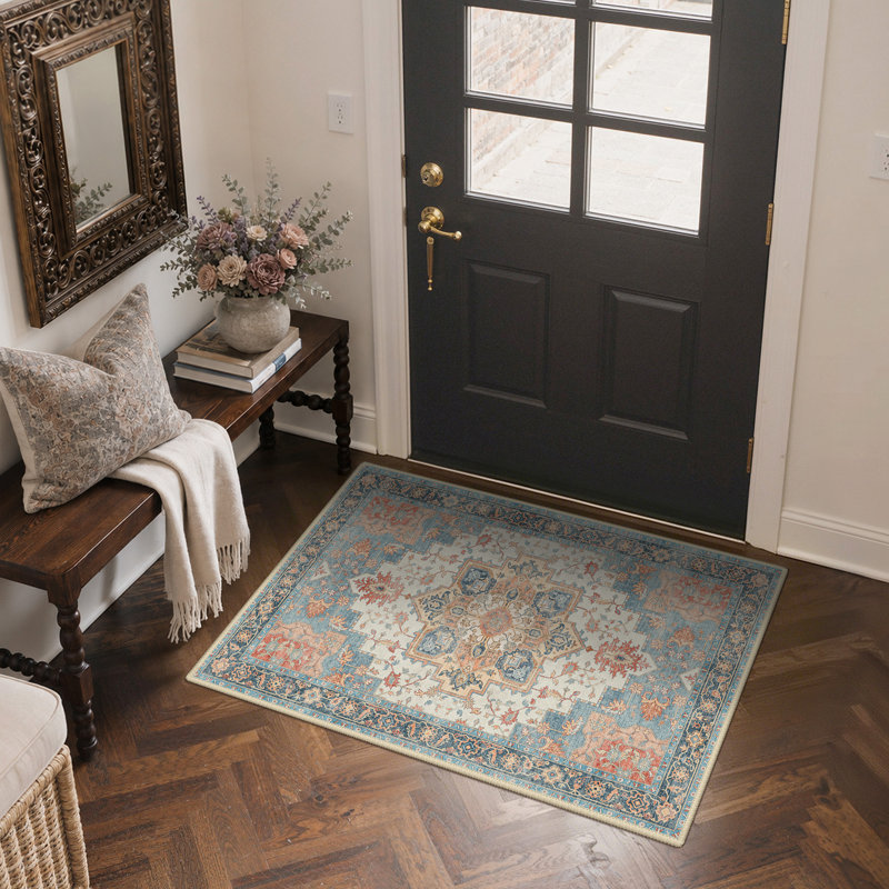 Addieville Oriental Performance Machine Washable Area Rug, Beige/Red/Blue/Orange