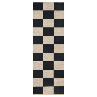 Modern Easy Jute Rug Washable Rug with Non Slip TPR Backing, Neutral Checkered Carpet, Durable UV Resistant Printed Mats, Non Shedding Low Pile Foldable Floor Covering for Living Room
