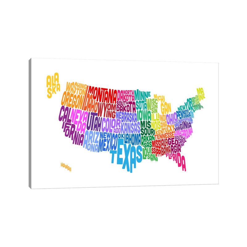 USA (States) Map by Michael Tompsett - Wrapped Canvas Painting, 20.32 cm H x 30.48 cm W