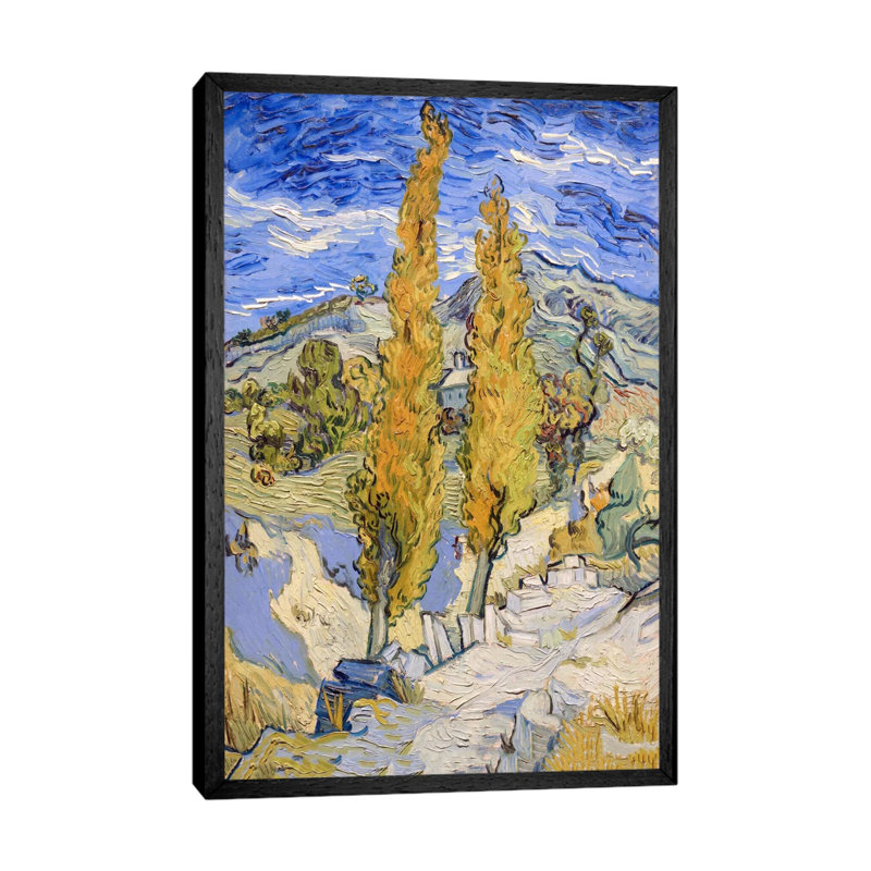 The Poplars At Saint-Remy by Vincent Van Gogh - Floater Frame Painting on Canvas, 66.04 cm H x 45.72 cm W, Black