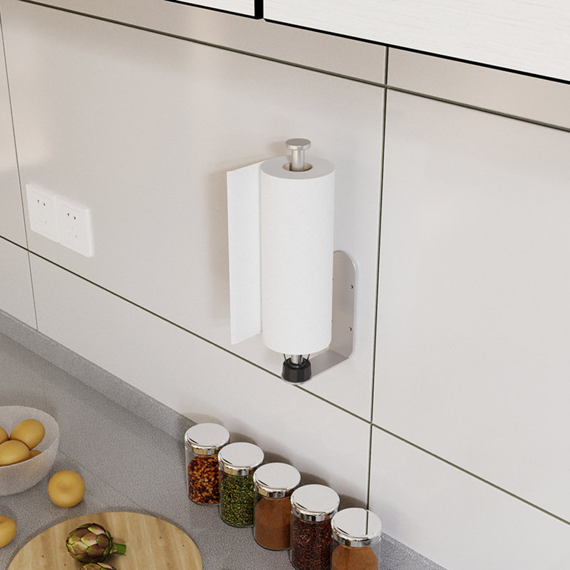 Porte-papier essuie-tout mural en acier inoxydable pour cuisine, salle de bain, garage, Argent