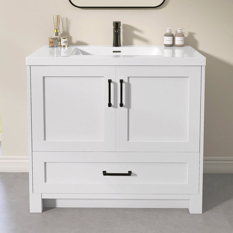 Solid Wood 36 Inch Single Bathroom Vanity Base Only, White