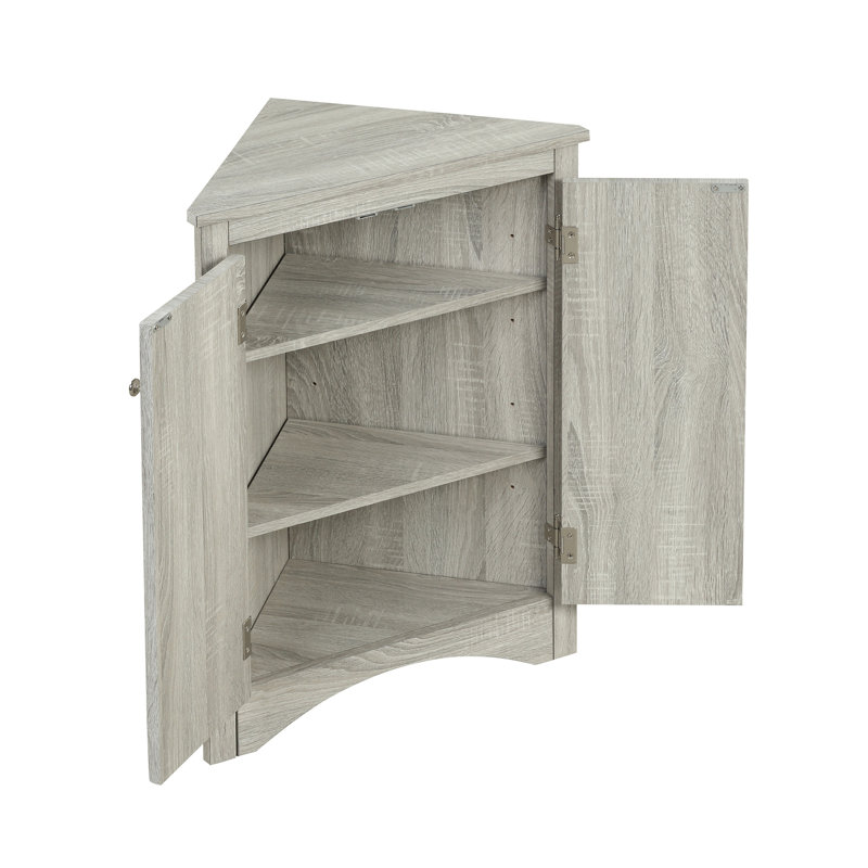Armoire triangulaire à tablettes réglables en chêne - avec salle de bain, Grey