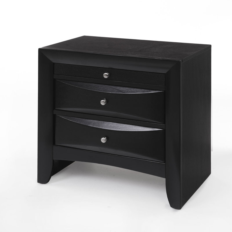 Table de chevet en bois avec 2 tiroirs et 1 plateau, Noir
