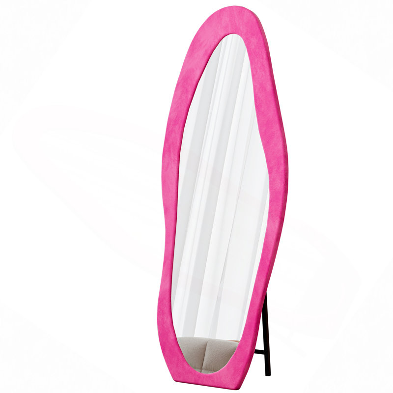 Full Length Mirror, 63" X 24" Floor Mirror/ Wall Mirror, Flannel Wrapped Wooden Frame Floor Mirror, Irregular Wavy Mirror Standing/Halling Large Wall Mirror For Bedroom,Living Room