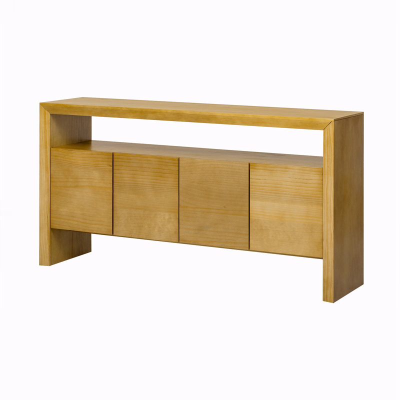 Armoire de rangement rétro à 4 portes avec tablette ouverte, Naturel