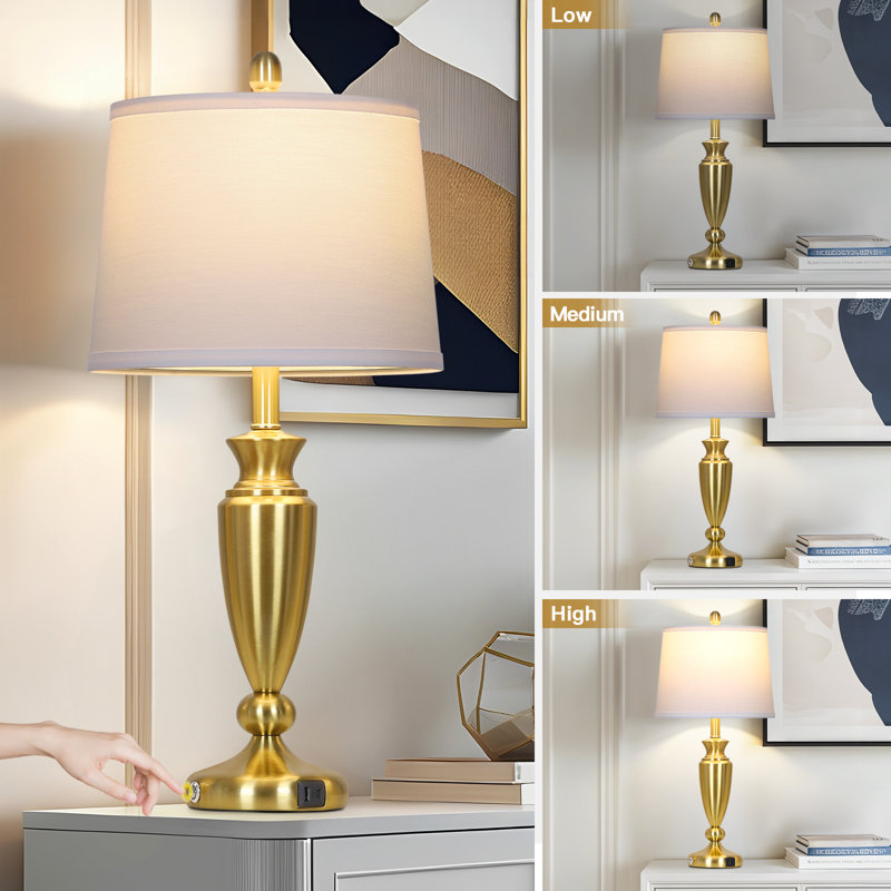 Kensler 27-inch Dimmable Metal Table Lamps with Touch Control & USB Ports (Bulbs Included), Gold