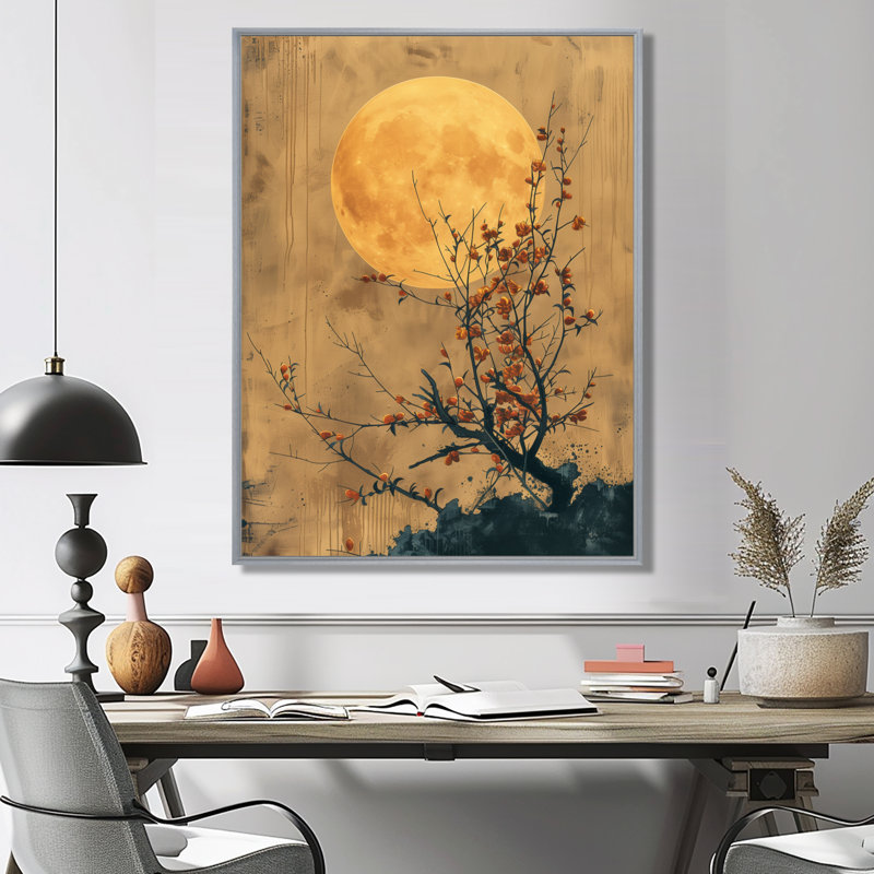 «Black Bonsai», impression d'art mural noir au Japon, Toile argentée avec cadre flottant, H 40 po x l 30 po x P 1,5 po