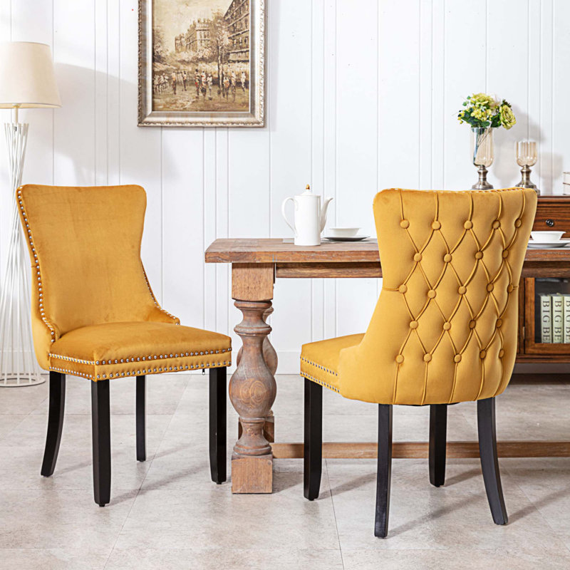 Chaise d'appoint Madra, Noir, Velours doré