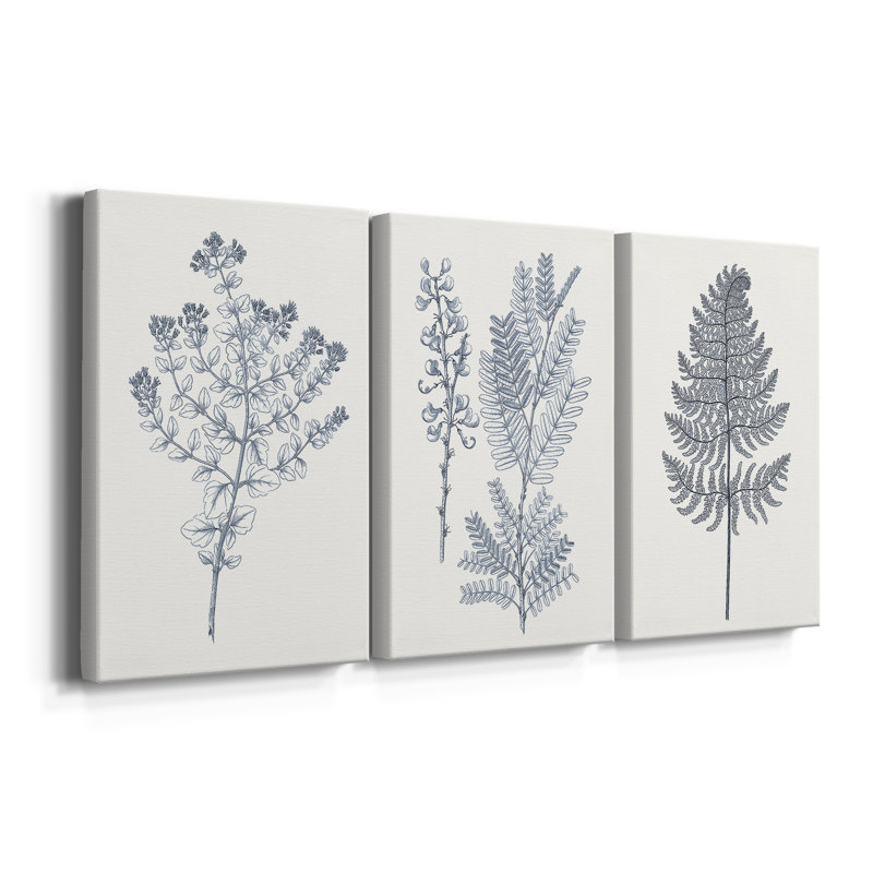 Indigo Botany Study VI - Ensemble de 3 peintures sur toile tendue, H 36 po x l 24 po x P 1 po