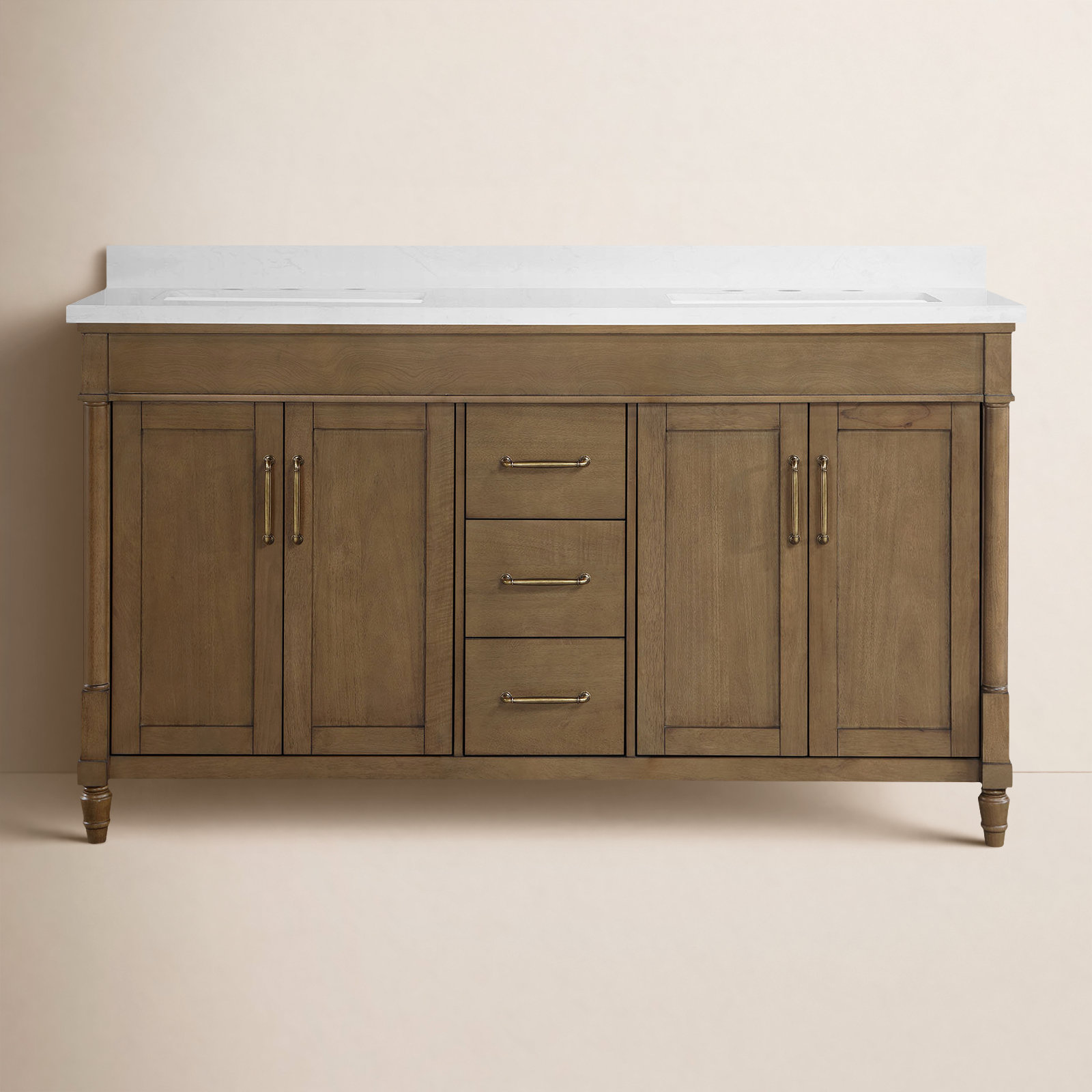 Burdick 60" Double Bathroom Vanity, Almond Latte Brushed