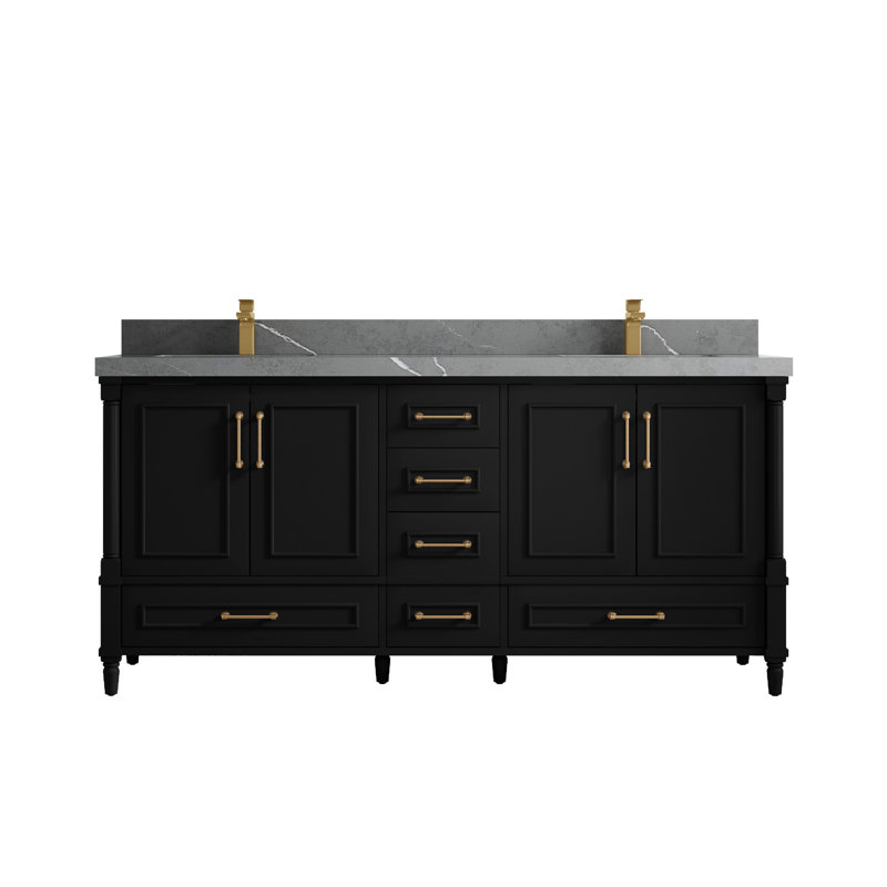 Aberdeen 72'' Double Bathroom Vanity with Top, Piatra Gray, Black