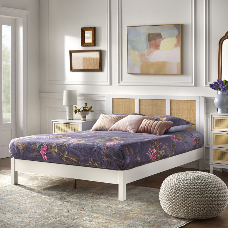 Grand lit plateforme Rangely, Blanc / Naturel