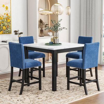 Ebeling 4 - Person Faux Marble Top Four Leg Dining Set