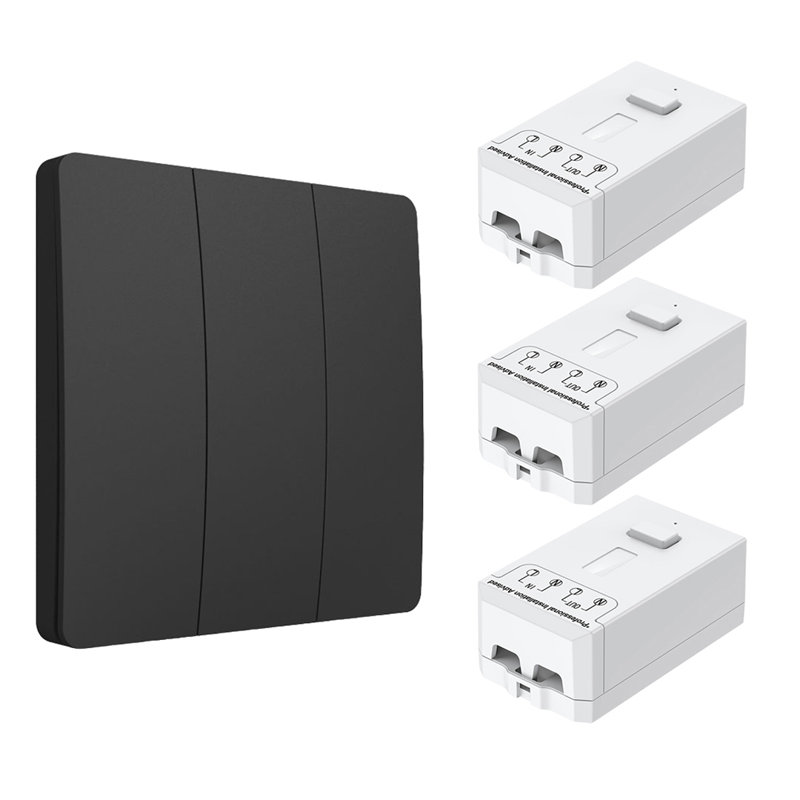 Ener - J Wireless Kinetic 3 Gang Light Switch with 3 Receivers 500W Black 240V