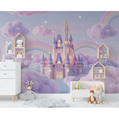 3D princesse château graphiques muraux peler et coller fille papier peint pépinière auto-adhésif amovible de décoration murale (peler et coller) 