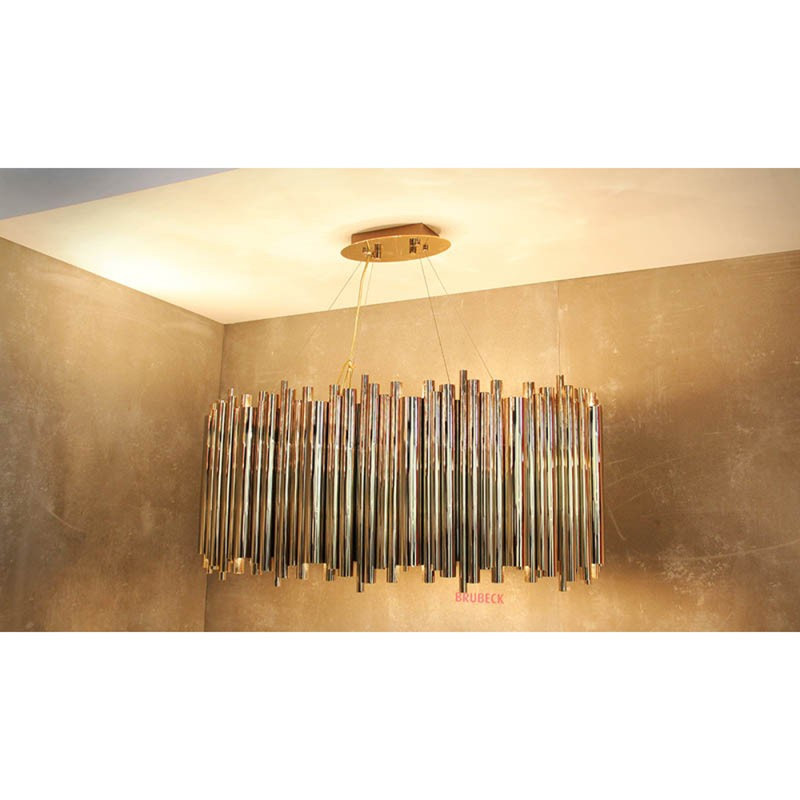 Light Rectangle Brubeck Rectangular Chandelier, Brushed Brass, 17" H x 19" W x 51" D