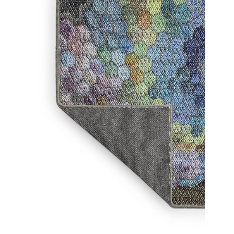 Tapis mauve / brun à motif géométrique tissé à la machine, Rectangle 5 pi x 7 pi