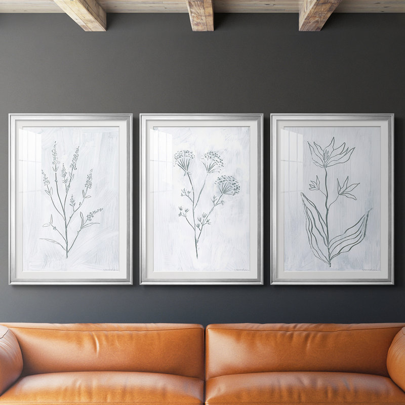 Milkweeds I - Impression personnalisée de qualité supérieure avec cadre - 3 pièces, Argent argent, H 21 po x l 30 po