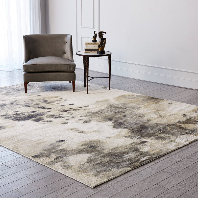 Contemporary Ivory Viscose 6' x 9' Hand-Woven Area Rug