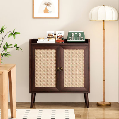 Buffet avec rangement décoratif pour la cuisine, style médiéval, bois de couleur noyer, 15 po de profondeur, 26,4 po de largeur, 30 po de hauteur, dessert, porte de style rétro à arceaux, portes, livres,