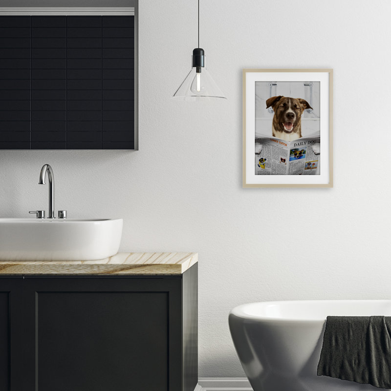 «Daily Dog Bathroom Humor», reproduction sous verre encadrée, conception de Jesse Keith, Cadre de récolte en pin