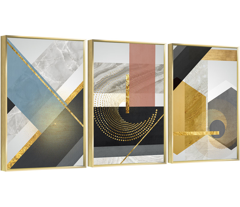 "Luxurious Aluminium", ensemble de 3 impressions encadrées sur toile, H 48,3 po x l 24,3 po x P 1,65 po, Or