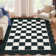 Washable Scalloped Rug Modern Checkerboard Rug Non Slip, Soft Non Shedding Thin Carpet, Indoor Low Pile Foldable Carpet, Contemporary Printed Mat for Living Room Bedroom