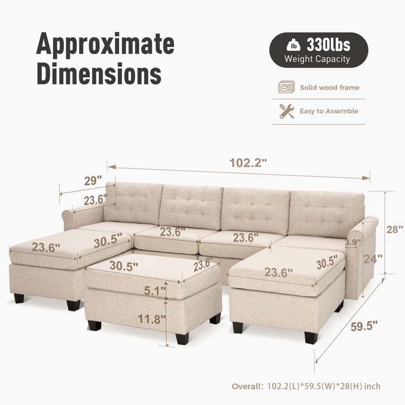 Canapé modulaire rembourré 7 pièces avec rangement sous le siège 7 pièces, Blanc